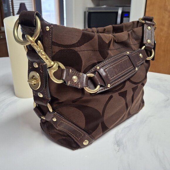 Coach Signature Carly Chocolate Brown Medium Shoulder Bag Purse with Dust Bag - Picture 3 of 12